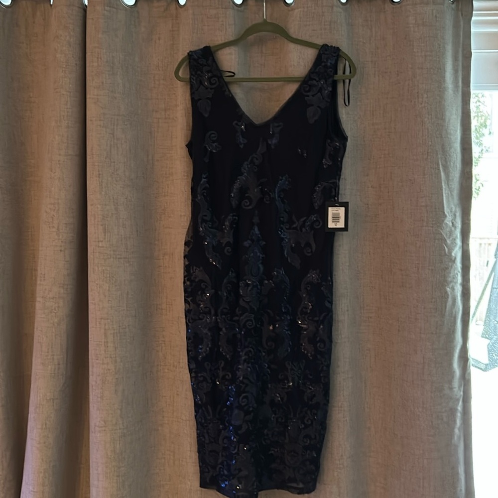 Marina navy blue lace cocktail dress - size 14
